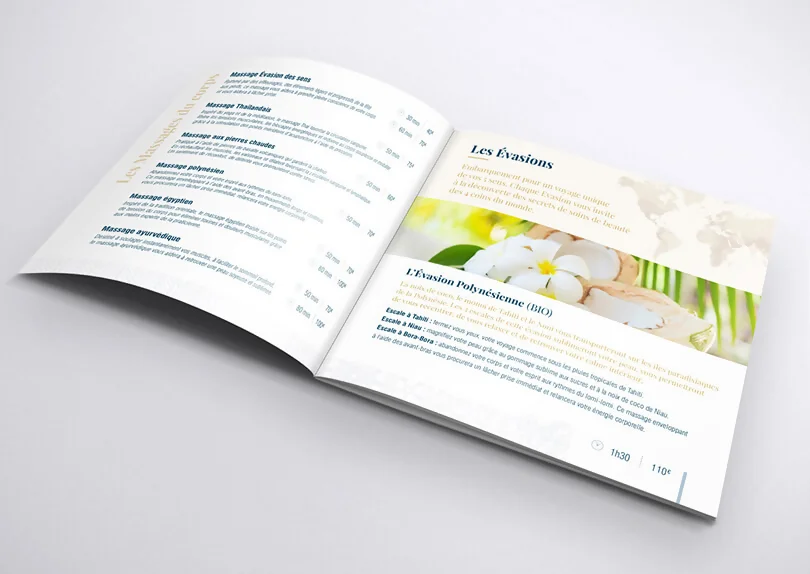Création logo et carte de s soins pour L'EVASION EAU SPA par CIMAJINE, graphiste à Saint-Nazaire