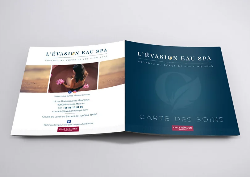 Création logo et carte de s soins pour L'EVASION EAU SPA par CIMAJINE, graphiste à Saint-Nazaire