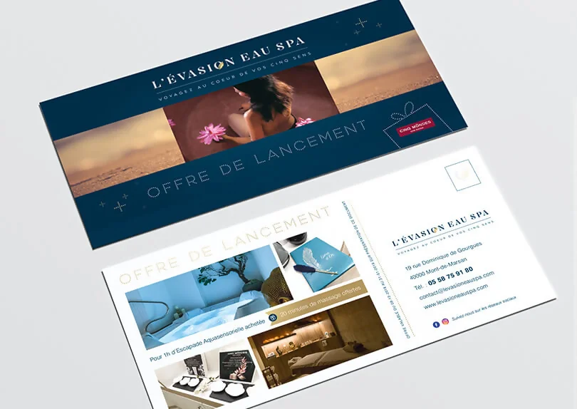 Création logo et flyer offre de lancement pour L'EVASION EAU SPA par CIMAJINE, graphiste à Saint-Nazaire
