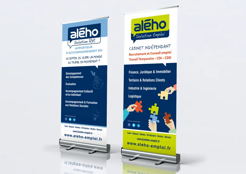 Création impression d'un roll-up (disroll) pour l'agence ALEHO Solution Emploi de Caen