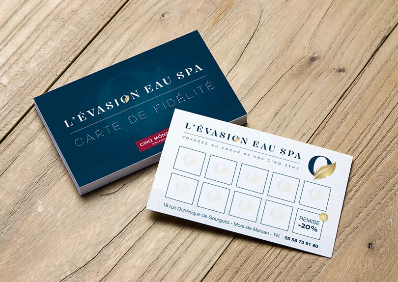 Création logo et carte de fidélité pour L'EVASION EAU SPA par CIMAJINE, graphiste à Saint-Nazaire