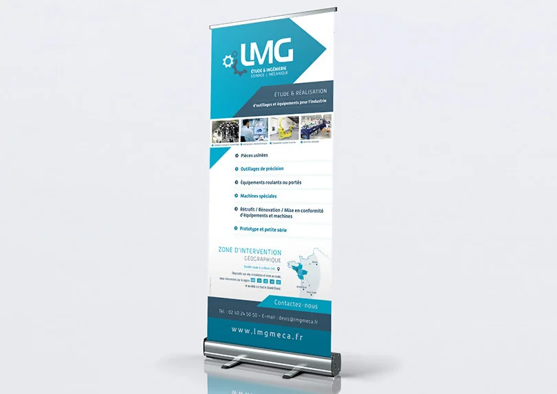 Création impression d'un roll-up (disroll) pour un salon pour l'entreprise LMG, (La Baule)